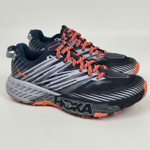 Hoka One One Speedgoat 5 Womens Trail Running Shoes Sz 7 Coral Navy Gray Vibram